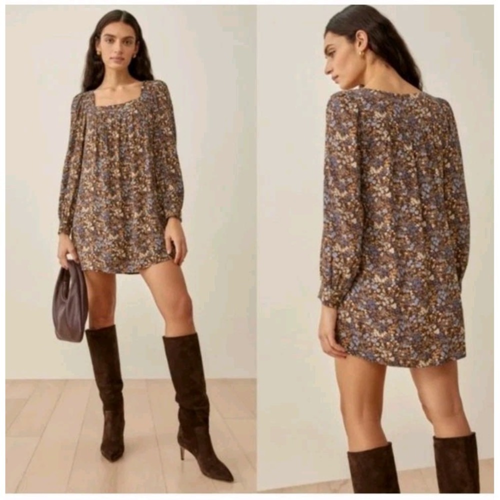 NWT Reformation Blake Dress in Morel Long Sleeve Mini Floral Sz M Medium